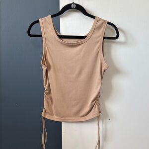 Beige Sleeveless Ruched Top